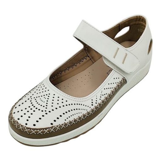 ANITA Női pántos félcipő bőr talpbetéttel fehér