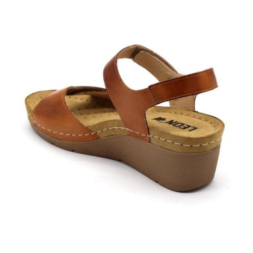 1041 LEON dupla tépőzáras női bőr szandál emelt talpon barna