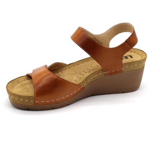 1041 LEON dupla tépőzáras női bőr szandál emelt talpon barna