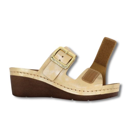 1110 LEON zselés bőr női magassarkú papucs | arany