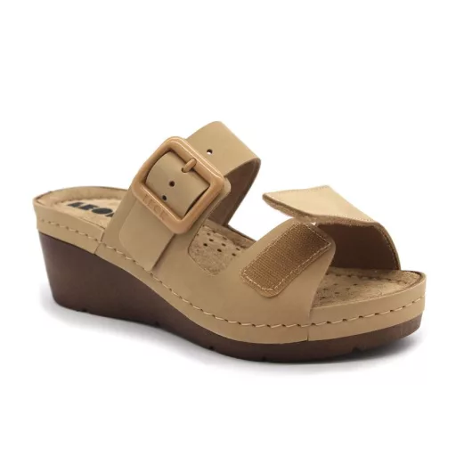 1110 LEON Emelt talpú női bőr papucs beige