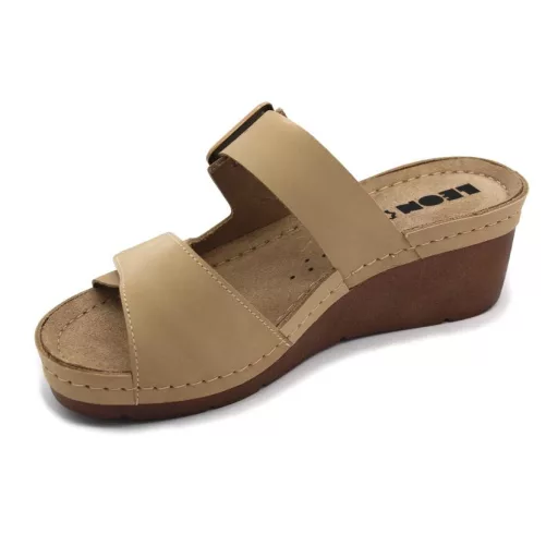 1110 LEON Emelt talpú női bőr papucs beige