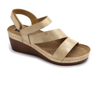   1120 Leon női bőr ék talpú szandál dupla tépőzáras pánttal arany