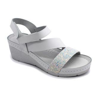   1120 Leon női bőr ék talpú szandál dupla tépőzáras pánttal fehér