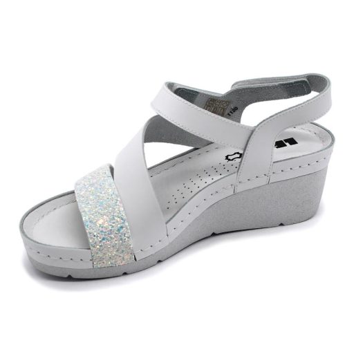 1120 Leon női bőr ék talpú szandál dupla tépőzáras pánttal fehér