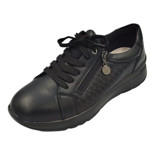 SoftWalk sportos női félcipő  - bőr talpbetéttel, cipzárral fekete