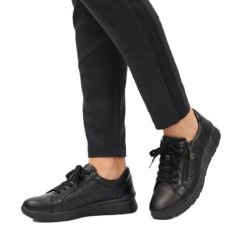   SoftWalk sportos női félcipő  - bőr talpbetéttel, cipzárral fekete