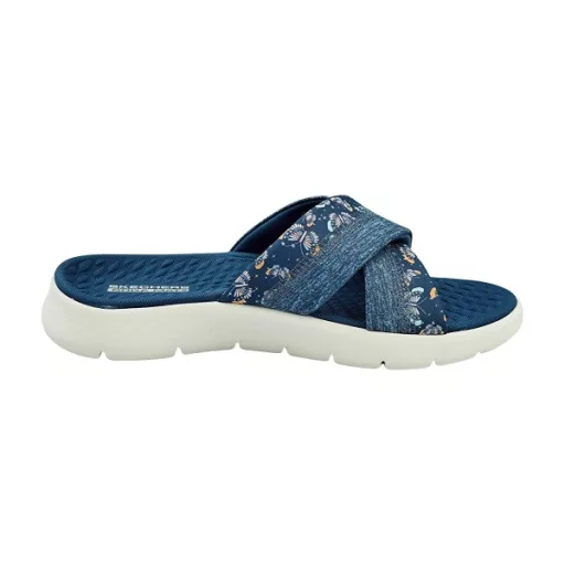 Skechers Go Walk Flex | Keresztpántos Skechers női papucs farmerkék pillangó mintás