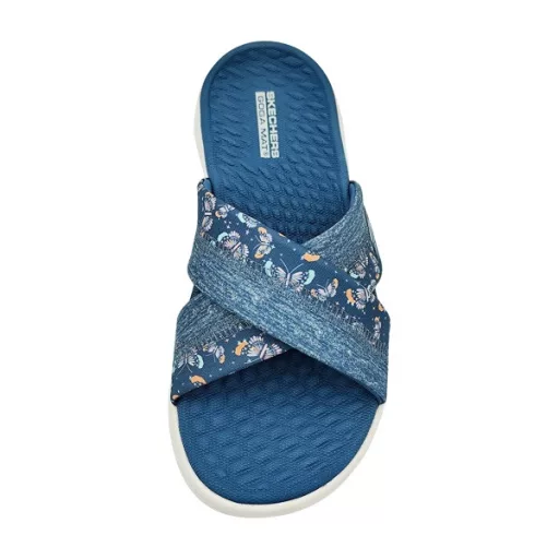 Skechers Go Walk Flex | Keresztpántos Skechers női papucs farmerkék pillangó mintás