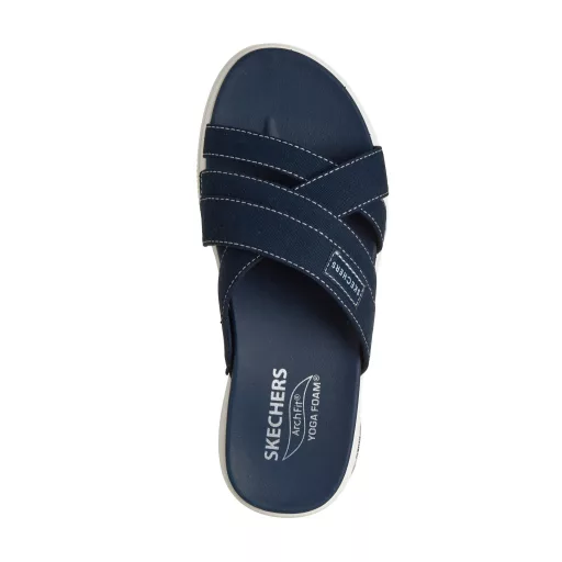 Skechers Arch Fit  | Gumírozott pántos női Skechers papucs párnázott Yoga Foam talpon kék
