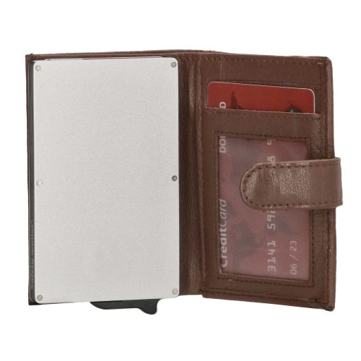 Hide and Stitches safety wallet barna bőr biztonsági pénztárca - alumínium kártyatartókkal