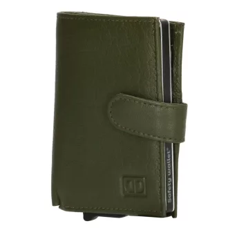   Hide and Stitches safety wallet olivazöld bőr biztonsági pénztárca - alumínium kártyatartókkal