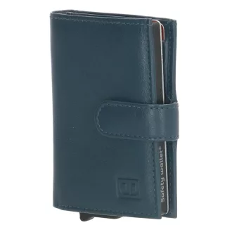   Hide and Stitches safety wallet farmerkék bőr biztonsági pénztárca - alumínium kártyatartókkal