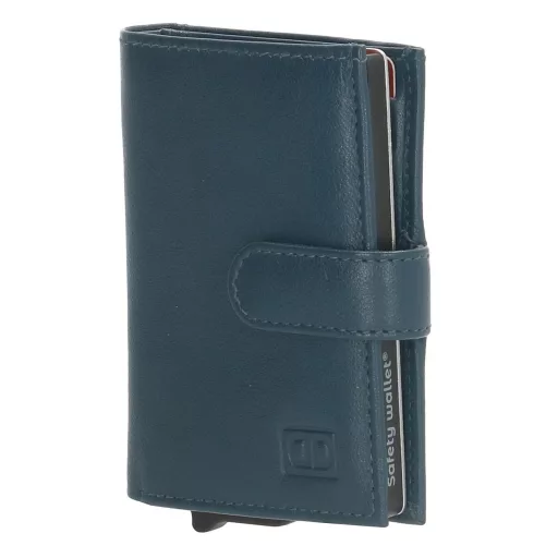 Hide and Stitches safety wallet farmerkék bőr biztonsági pénztárca - alumínium kártyatartókkal