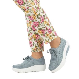 AQUARELLE női világoskék gördülő talpú bőr félcipő