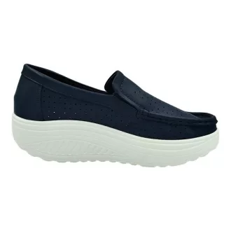   AQUARELLE SLIP kék női gördülő talpú mokaszin – emelt talp, bőr felsőrész