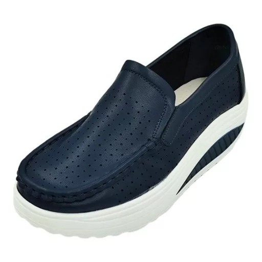 AQUARELLE SLIP kék női gördülő talpú mokaszin – emelt talp, bőr felsőrész