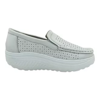   AQUARELLE SLIP fehér női gördülő talpú mokaszin – emelt talp, bőr felsőrész