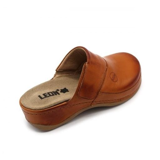 2019 Leon kivehető talpbetétes, tépőzáras bőr gyógyklumpa konyakbarna