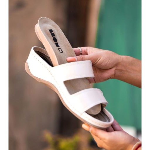 2020 Leon kivehető talpbetétes nappa bőr gyógypapucs csillámos fehér