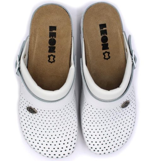 2023 Leon kivehető talpbetétes női bőr klumpa – munkavédelmi bevizsgálással fehér