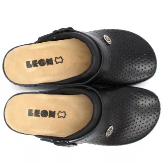  2023 Leon kivehető talpbetétes női bőr klumpa – munkavédelmi bevizsgálással fekete