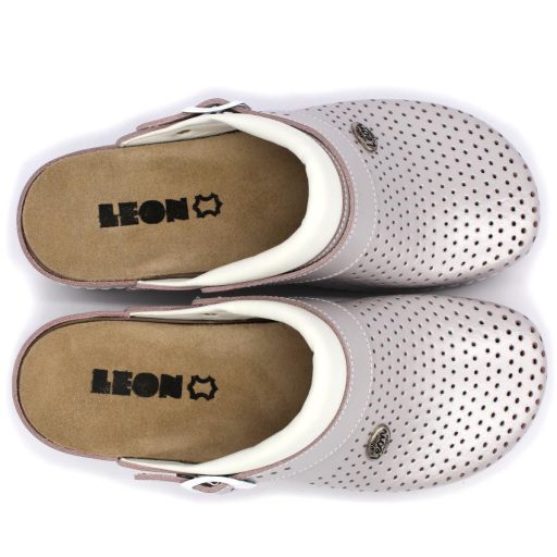 2023 Leon kivehető talpbetétes női bőr klumpa – munkavédelmi bevizsgálással perla