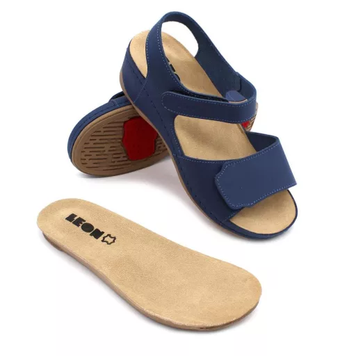 2024 LEON bőr női anatómiai gyógyszandál kivehető talpbetéttel kék