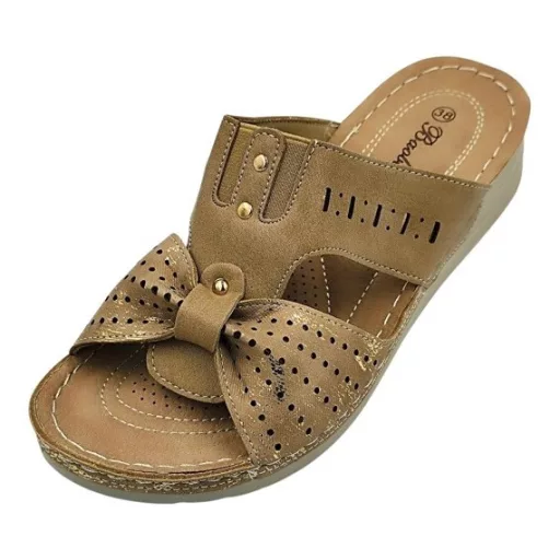Comfort Bow Slide női papucs – aranybézs