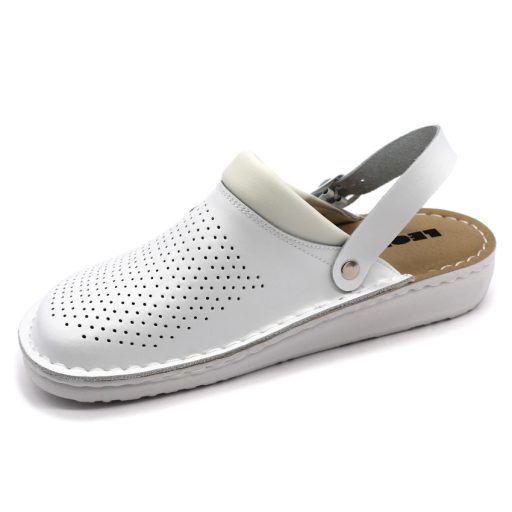 300 M Leon férfi munkavédelmi bőr klumpa – csúszásmentes, sarokpántos fehér