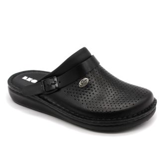   300 M Leon férfi munkavédelmi bőr klumpa – csúszásmentes, sarokpántos fekete