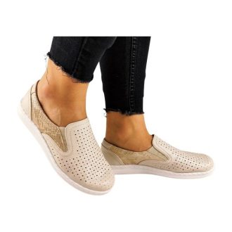   Stella habkönnyű belebújós női cipő bőr talpbetéttel beige