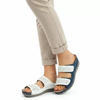   MYKONOS Shine dupla tépőzáras női papucs kék-fehér csillámos