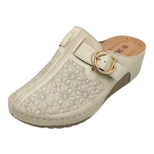 Divatos női klumpa virágmintás felsőrésszel – állítható csatos, kényelmi talppal beige