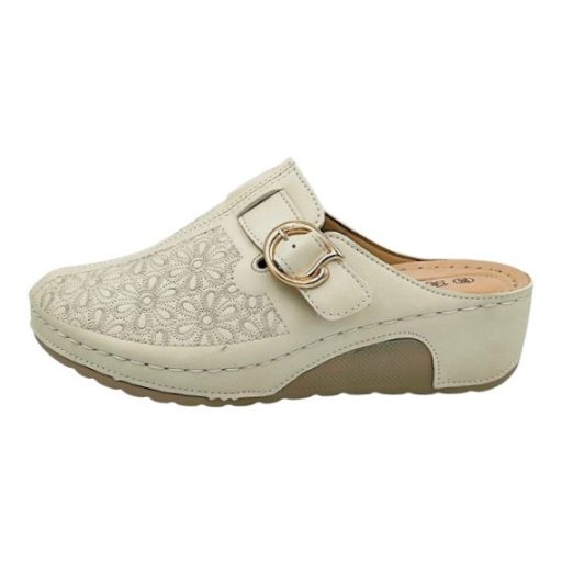 Divatos női klumpa virágmintás felsőrésszel – állítható csatos, kényelmi talppal beige