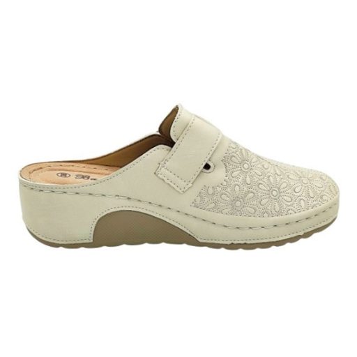 Divatos női klumpa virágmintás felsőrésszel – állítható csatos, kényelmi talppal beige