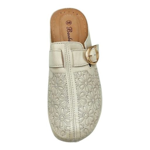 Divatos női klumpa virágmintás felsőrésszel – állítható csatos, kényelmi talppal beige