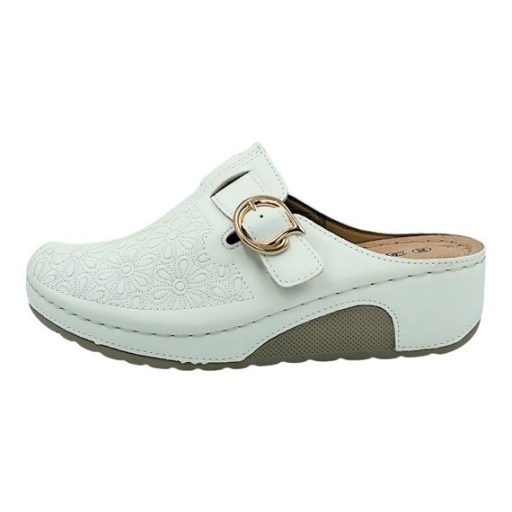 Divatos női klumpa virágmintás felsőrésszel – állítható csatos, kényelmi talppal fehér