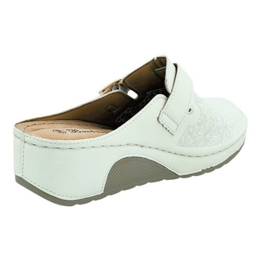 Divatos női klumpa virágmintás felsőrésszel – állítható csatos, kényelmi talppal fehér