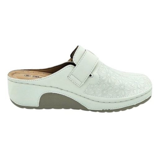 Divatos női klumpa virágmintás felsőrésszel – állítható csatos, kényelmi talppal fehér