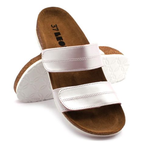 4000 LEON bőr gyógypapucs dupla tépőzárral bio talpon perla