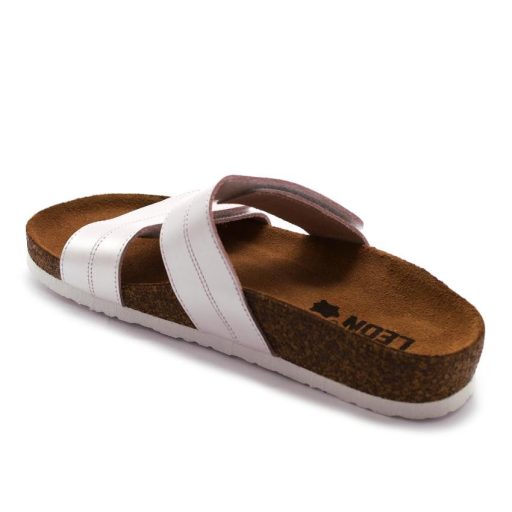 4000 LEON bőr gyógypapucs dupla tépőzárral bio talpon perla