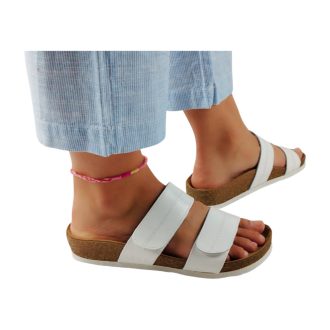   4000 LEON bőr gyógypapucs dupla tépőzárral bio talpon fehér