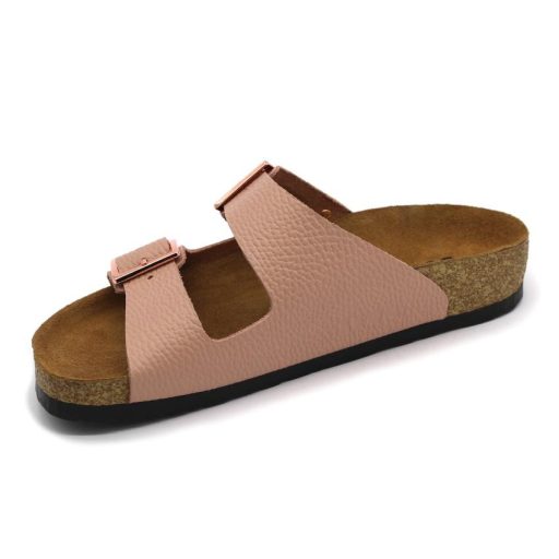 4014 Leon divatos női bőr papucs – dupla csatos, anatómiai rózsaszin