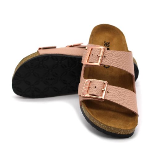 4014 Leon divatos női bőr papucs – dupla csatos, anatómiai rózsaszin