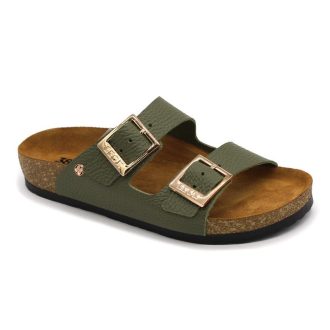   4014 Leon divatos női bőr papucs – dupla csatos, anatómiai zöld
