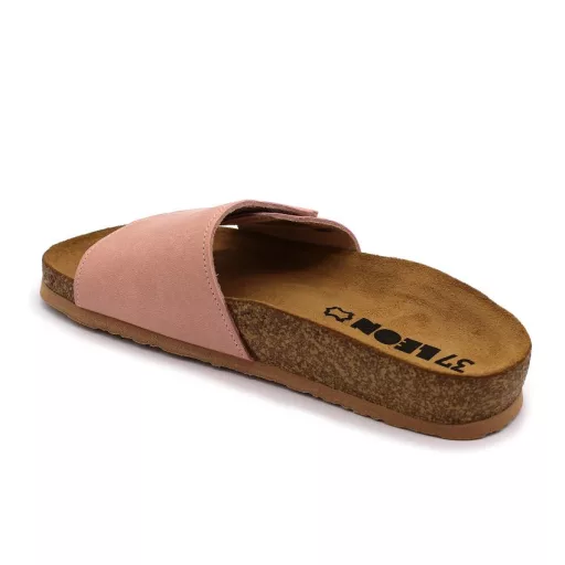 4022 LEON bőr egypántos női papucs anatómiai talpbetéttel I rózsaszín