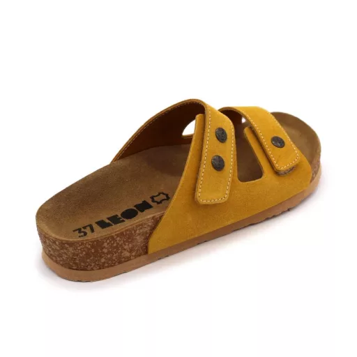 4050 LEON velúrbőr bio papucs dupla tépőzáras sárga