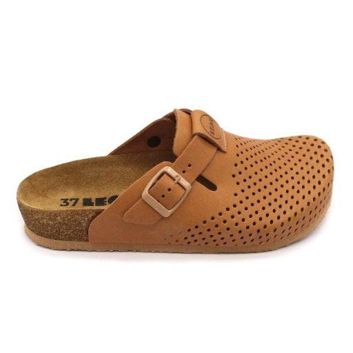 4250 LEON Comfort női csatos bőr klumpa parafa talpon barna