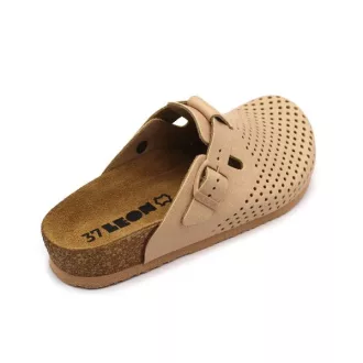   4250 LEON Comfort női csatos bőr klumpa parafa talpon beige